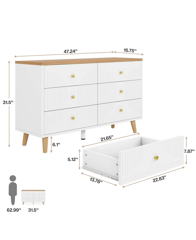 Tribesigns 6 Drawer Dresser, 47" Modern Wood Storage Organizer Chest of Drawers