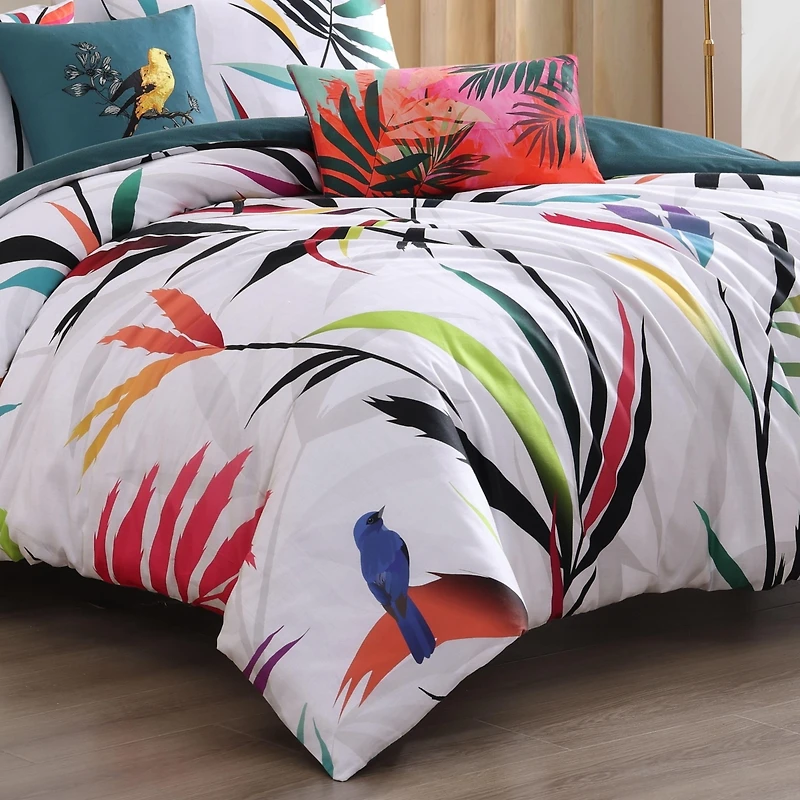 Bebejan Tropical Fusion Bedding 220 Thread Count 100% Cotton Sateen 5 Piece Queen Size Reversible Comforter Set
