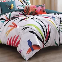 Bebejan Tropical Fusion Bedding 220 Thread Count 100% Cotton Sateen 5 Piece Queen Size Reversible Comforter Set