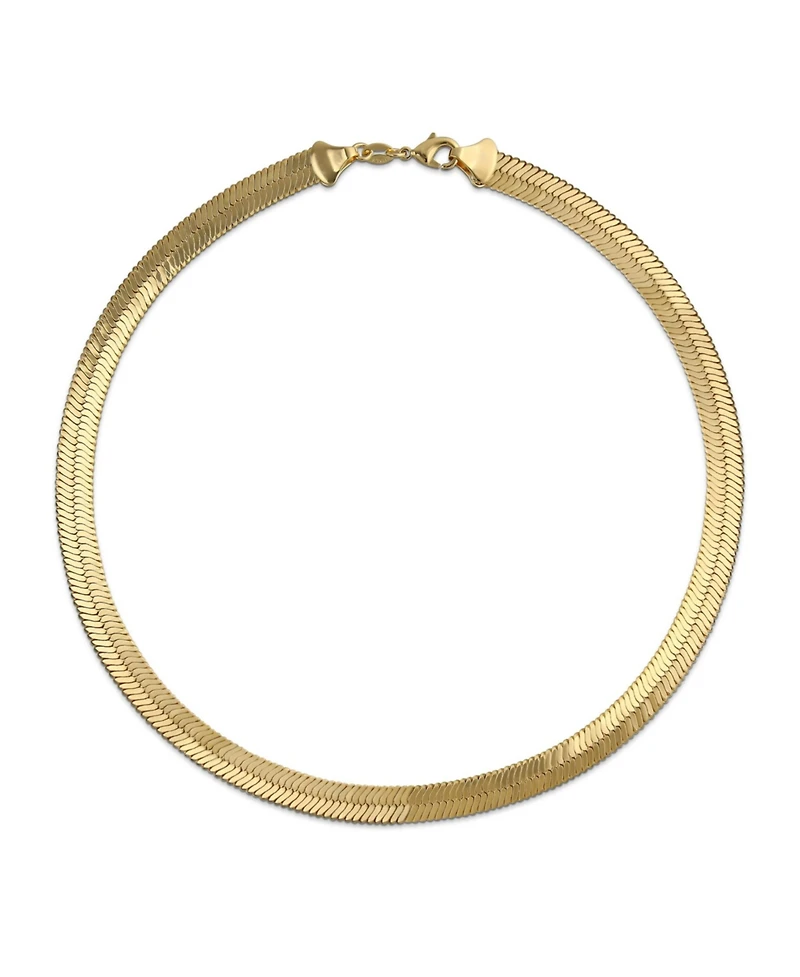 Bling Jewelry Flexible Flat Contoured Fit Collar Gold Tone Herringbone Snake Chain Omega Choker Necklace Flexible Contoured 15 Inch 5MM Wide