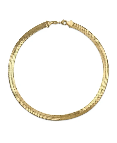 Bling Jewelry Flexible Flat Contoured Fit Collar Gold Tone Herringbone Snake Chain Omega Choker Necklace Flexible Contoured 15 Inch 5MM Wide
