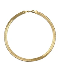 Bling Jewelry Flexible Flat Contoured Fit Collar Gold Tone Herringbone Snake Chain Omega Choker Necklace Flexible Contoured 15 Inch 5MM Wide