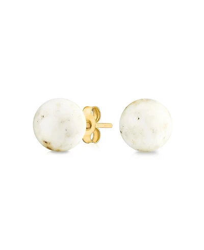 Bling Jewelry Elegant Real 14K Yellow Gold Round Natural Stone Bead Ball Stud Earrings 6MM