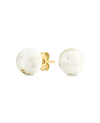 Bling Jewelry Elegant Real 14K Yellow Gold Round Natural Stone Bead Ball Stud Earrings 6MM