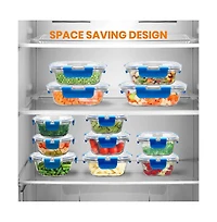 NutriChef 24-Piece Glass Food Storage Container Set with Bpa-Free Airtight Locking Lids, Assorted Sizes