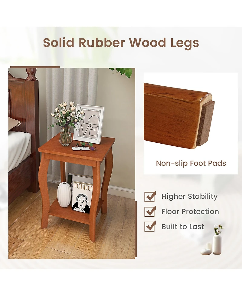 Gymax 2-Tier Square End Table Narrow Sofa Side Nightstand w/ Storage Shelf & Wood Legs