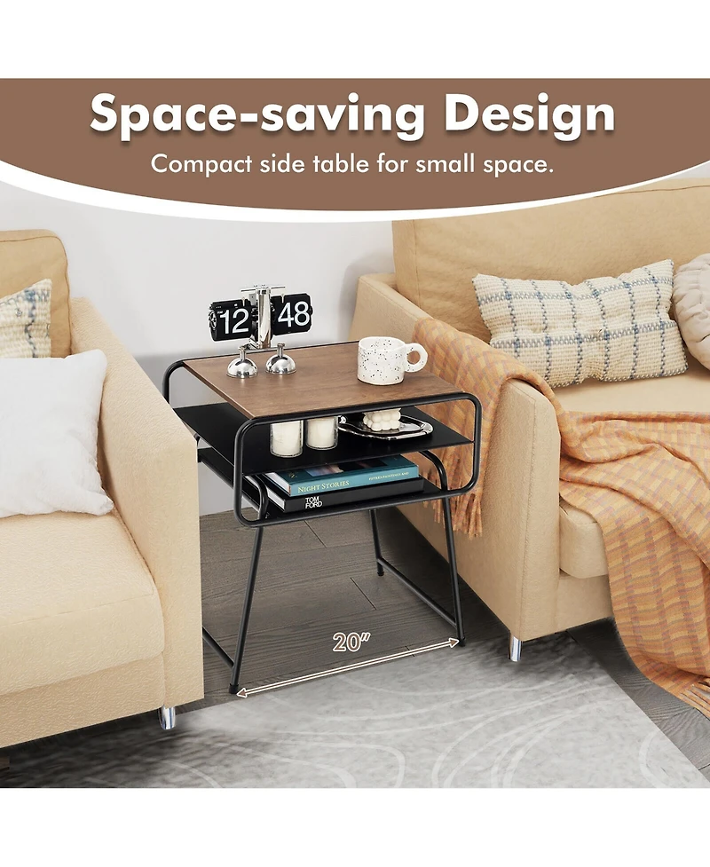 Gymax 3-tier Side End Sofa Display Table Compact Nightstand for Bedroom Living Room