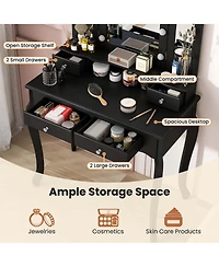 Makeup Vanity Set with Tri-Fold Mirror & Led Lights 4 Drawers Open Shelf