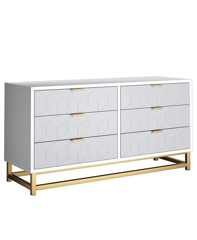 gaomon Grey Dresser for Bedroom, 6 Drawer Dresser with Metal Legs, Wood Dresser Chest Organizer with Wide Storage