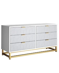 gaomon Grey Dresser for Bedroom, 6 Drawer Dresser with Metal Legs, Wood Dresser Chest Organizer with Wide Storage