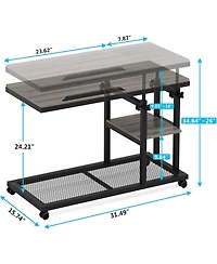 Tribesigns Height Adjustable C Table with Wheels and Tiltable Drawing Board, Sofa Bedside Laptop Stand C Shaped Tv Tray with Storage Shelves (Grey)