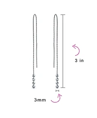 Bling Jewelry Geometric Minimalist Elegance Long Thin Chain Simple Four Bead Ball Threader Earrings .925 Sterling Silver