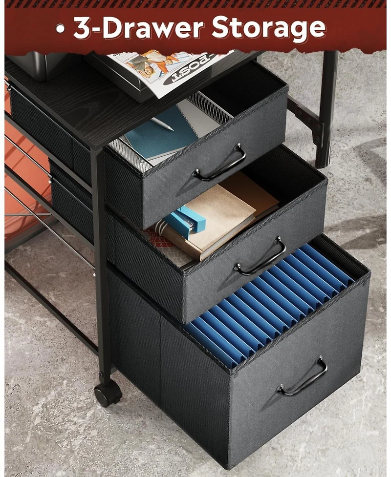 Mobile File Cabinet, Rolling Printer Stand with 3 Drawers, Fabric Vertical Filing Cabinet fits A4 or Letter Size for Home Office