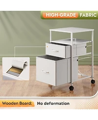 2 Drawer Mobile File Cabinet, Rolling Printer Stand with Open Storage Shelf, Fabric Vertical Filing Cabinet fits A4 or Letter Size for Home Office,Whi