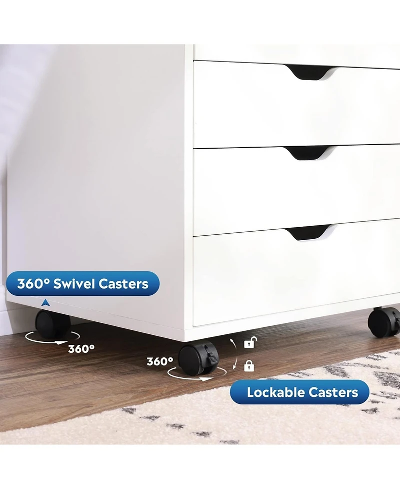 5-Drawer Wood Dresser with Top Cabinet Storage, Mobile Chest of Drawers, Wide Storage Space for Home Office