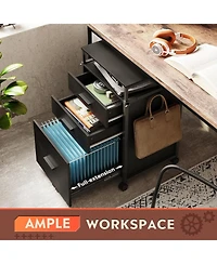 Galaxhero File Cabinet with Storage Drawers, Rolling Printer Stand with Adjustable Shelves, Wood Filing Cabinet for Home Office