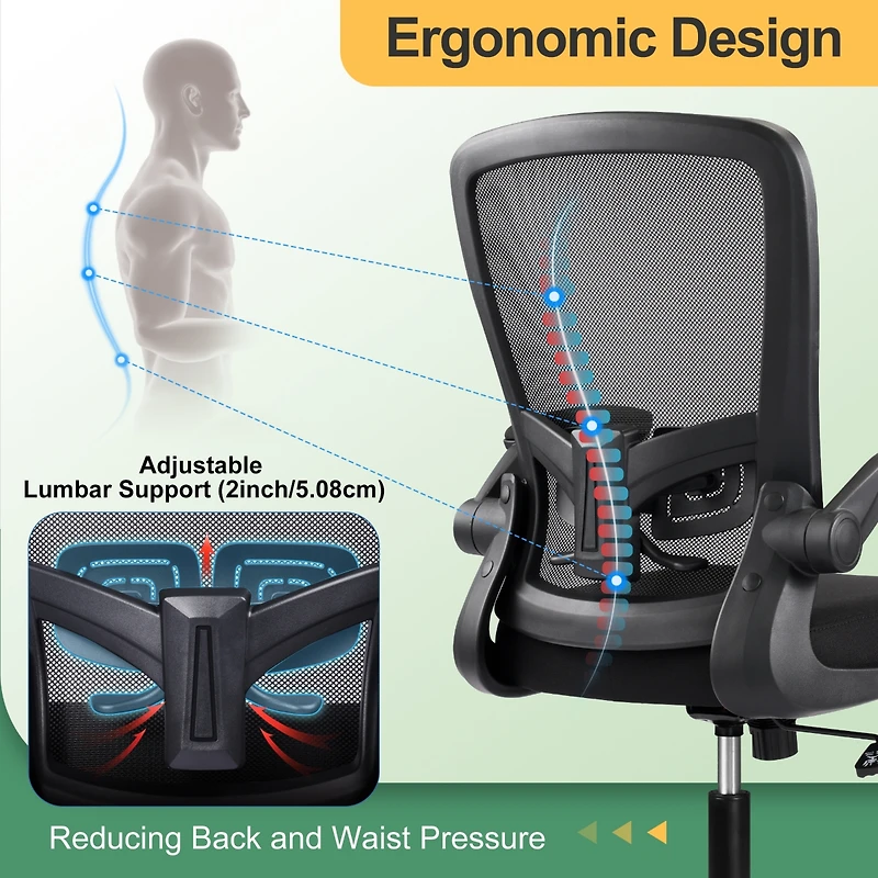 Galaxhero Heavy-Duty 300 lb Capacity Ergonomic Mesh Office Chair for Home & Gaming with Flip-Up Arms, Adjustable Lumbar Support and Tall Back