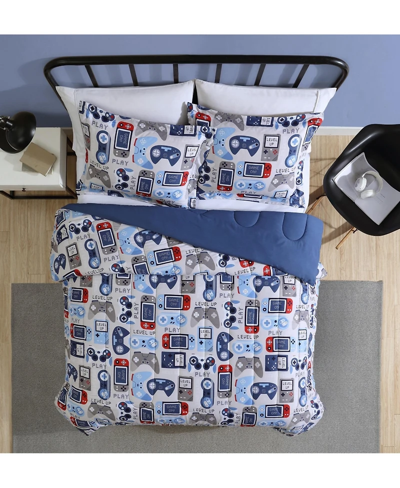 Alex + Bella Gamer Blue Grey 2-Piece Ultra Soft Microfiber Comforter Set - Twin