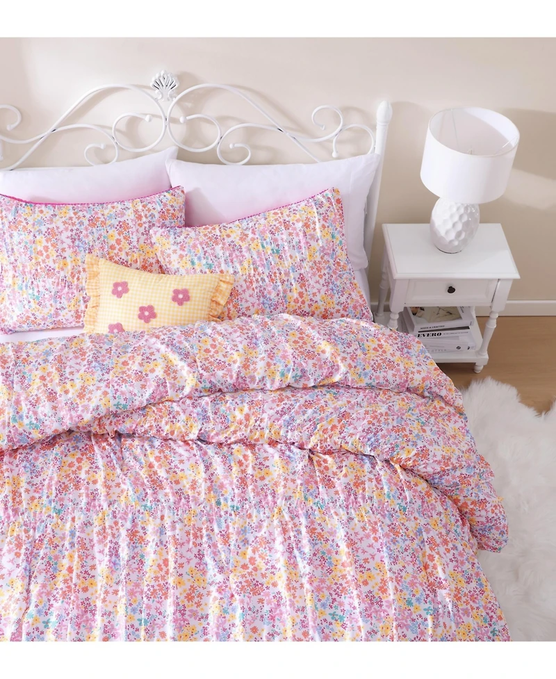 Alex + Bella Garden Posies Pink 3-Piece Embellished Soft Microfiber Comforter Set - Twin