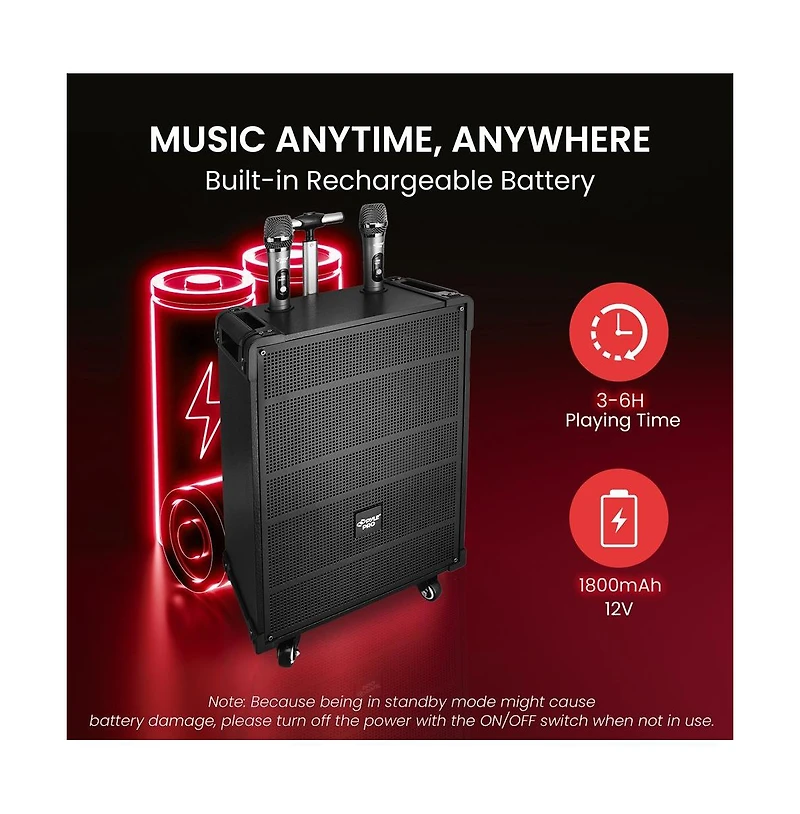 Pyle 10'' Portable Wireless Bluetooth Speaker System - Built-in Rechargeable Battery, Wireless Microphone, Usb/Micro Sd/Fm