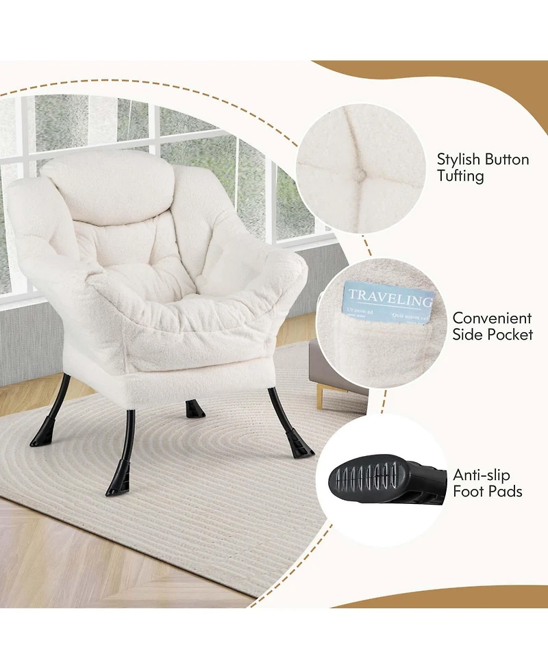 Costway Lazy Sofa Chair Accent Leisure Armchair with Folding Footrest & Storage Pocket