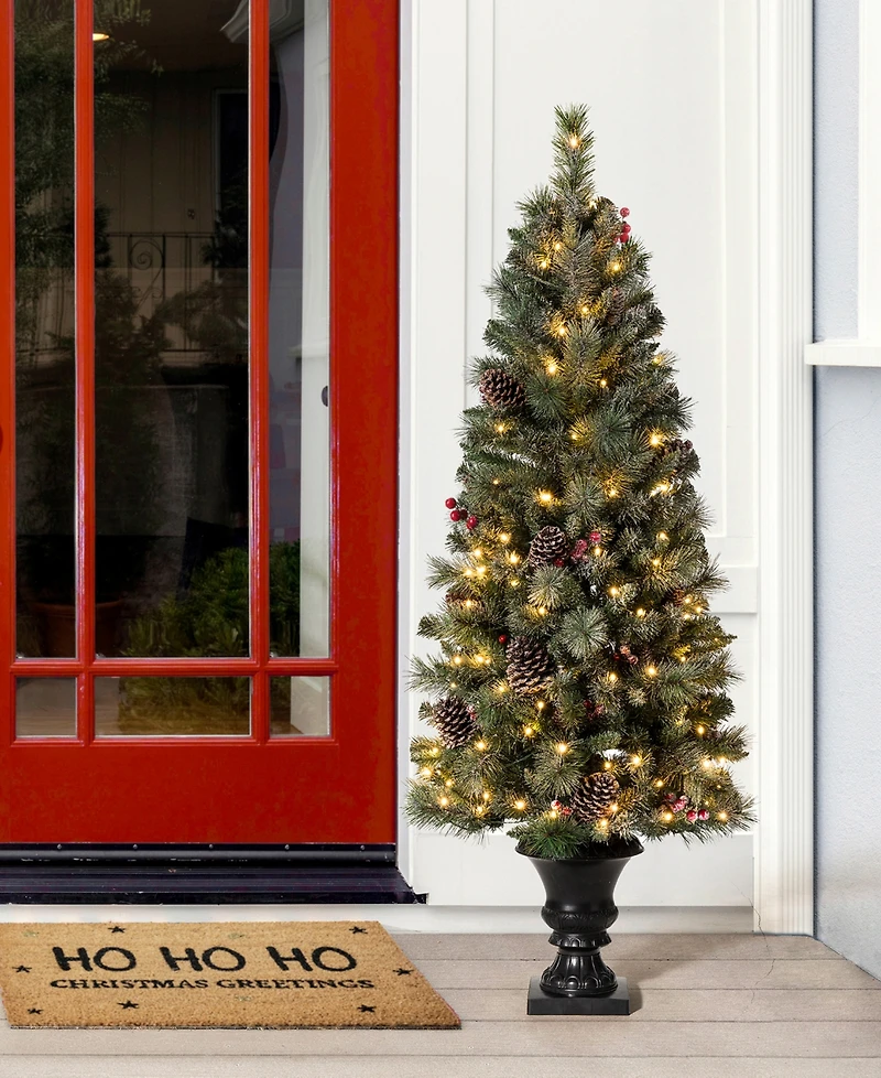 Glitzhome Pre-Lit Flocked Pine Artificial Christmas Porch Tree