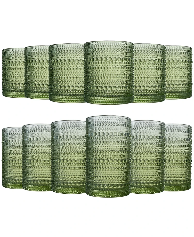 The Wine Savant Green Vintage Hobnail Colored Beaded Drinking Glasses, Set of 12