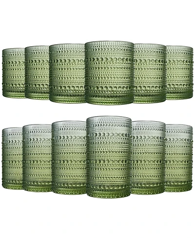 The Wine Savant Green Vintage Hobnail Colored Beaded Drinking Glasses, Set of 12