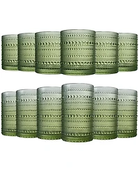 The Wine Savant Green Vintage Hobnail Colored Beaded Drinking Glasses, Set of 12