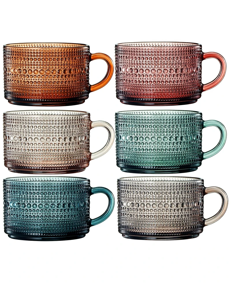 The Wine Savant Vintage Glass Coffee Mugs With Handles, Spoons Lid, Set of 6