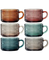 The Wine Savant Vintage Glass Coffee Mugs With Handles, Spoons Lid, Set of 6