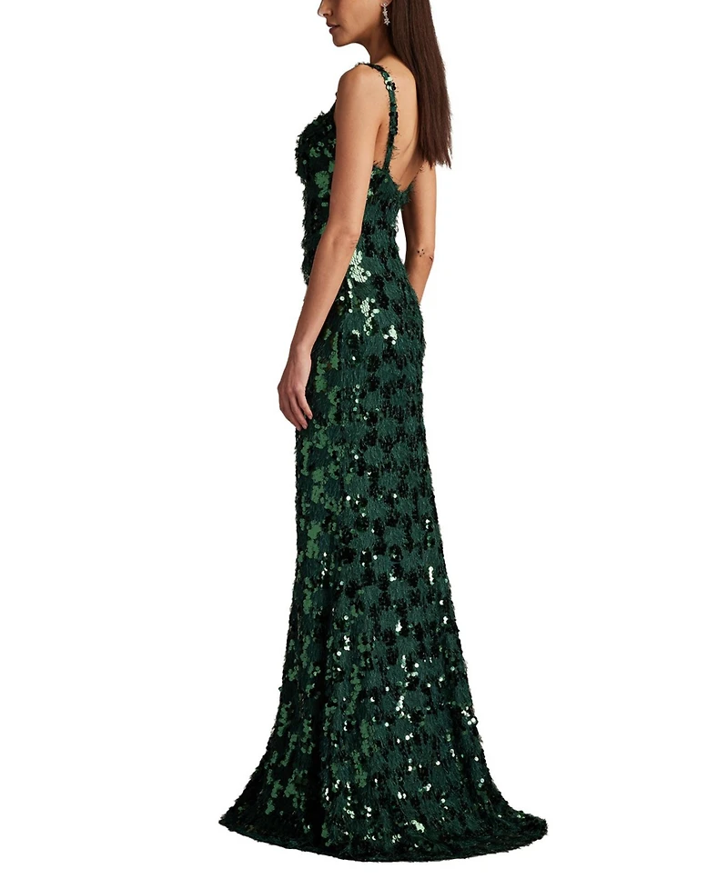 Tadashi Shoji Women's Tinker Sequin Eyelash Fringe Gown
