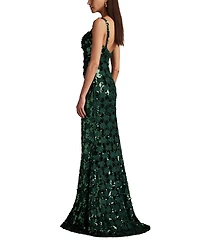 Tadashi Shoji Women's Tinker Sequin Eyelash Fringe Gown