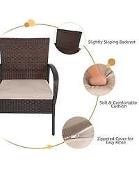 Sugift 4 Pieces Patio Cushioned Wicker Conversation Set with Acacia Wood Tabletop