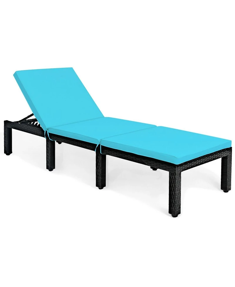 Sugift Patio Rattan Cushioned Height Adjustable Lounge Chair-Blue