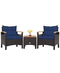 Sugift 3 Pieces Patio Rattan Furniture Set with Removable Cushion-Navy