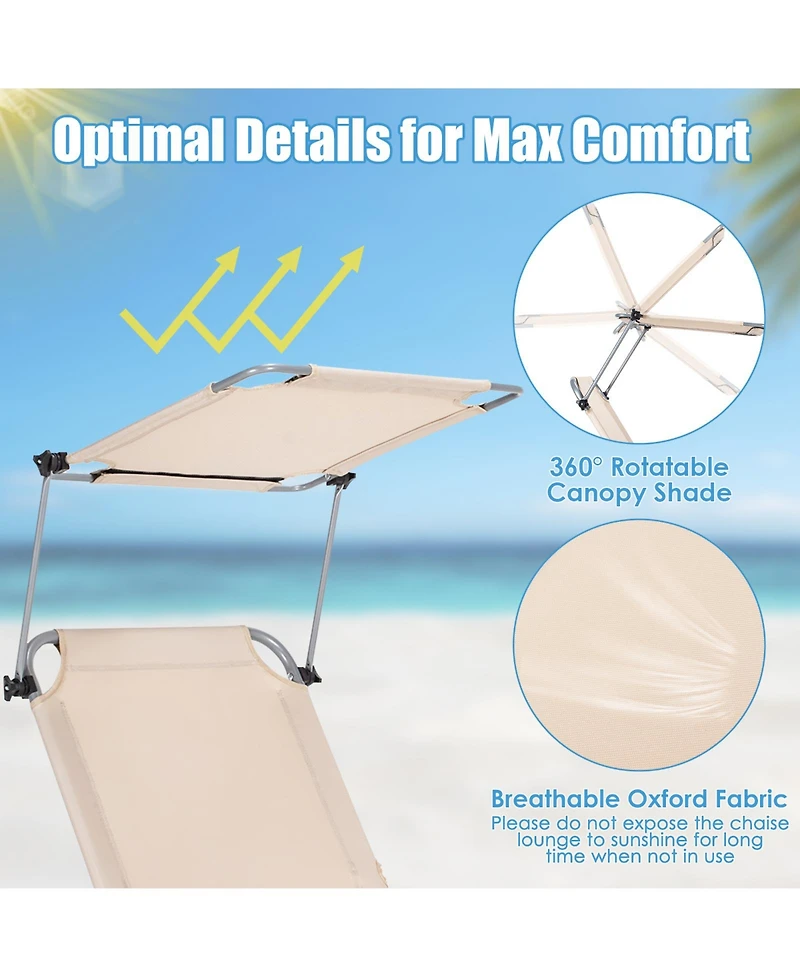 Sugift Set of 2 Portable Reclining Chair with 5 Adjustable Positions-Beige