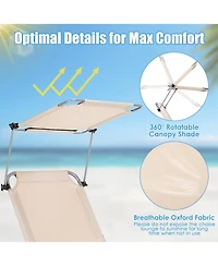 Sugift Set of 2 Portable Reclining Chair with 5 Adjustable Positions-Beige