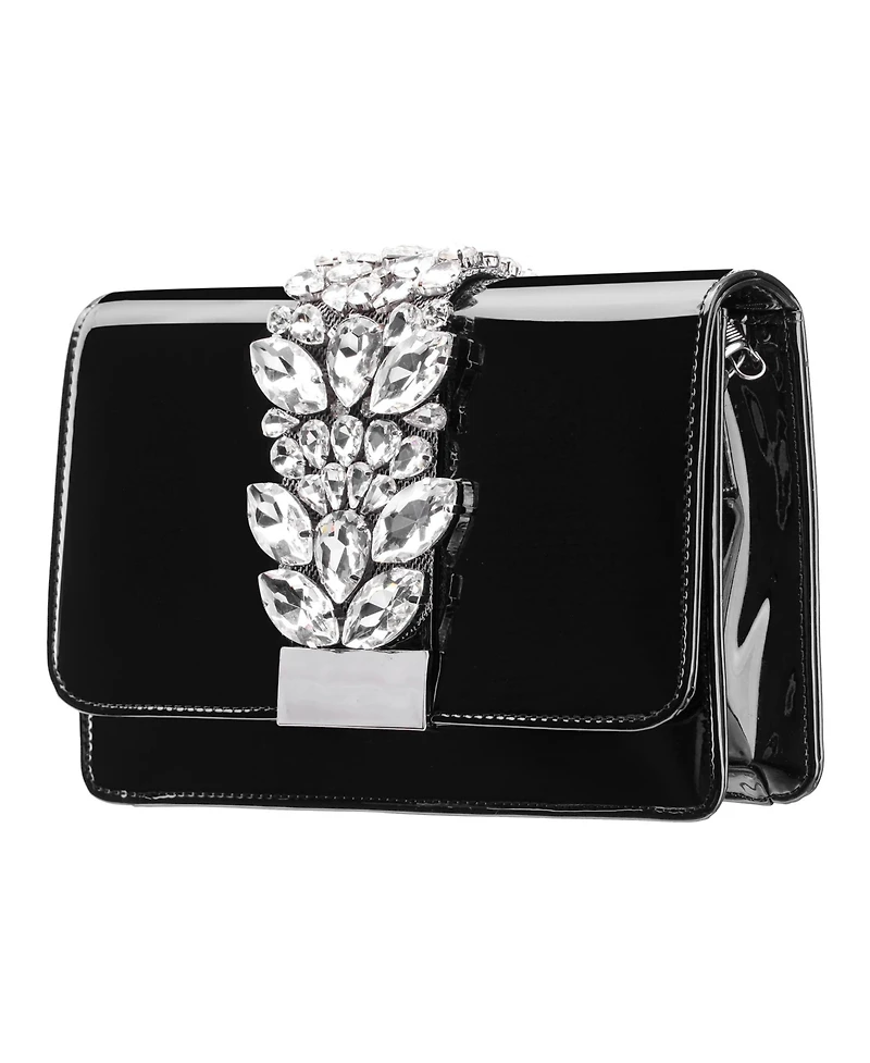 Nina Crystal Embellished Patent Flap Clutch