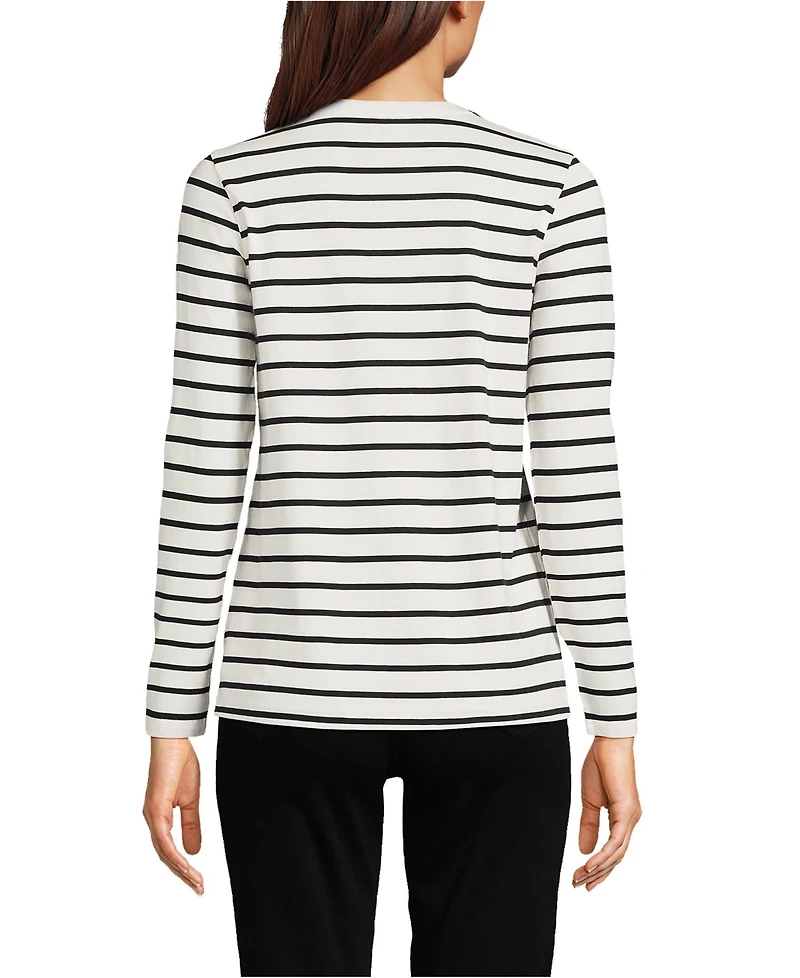 Lands' End Women's Relaxed Supima Cotton Long Sleeve V-Neck T-Shirt