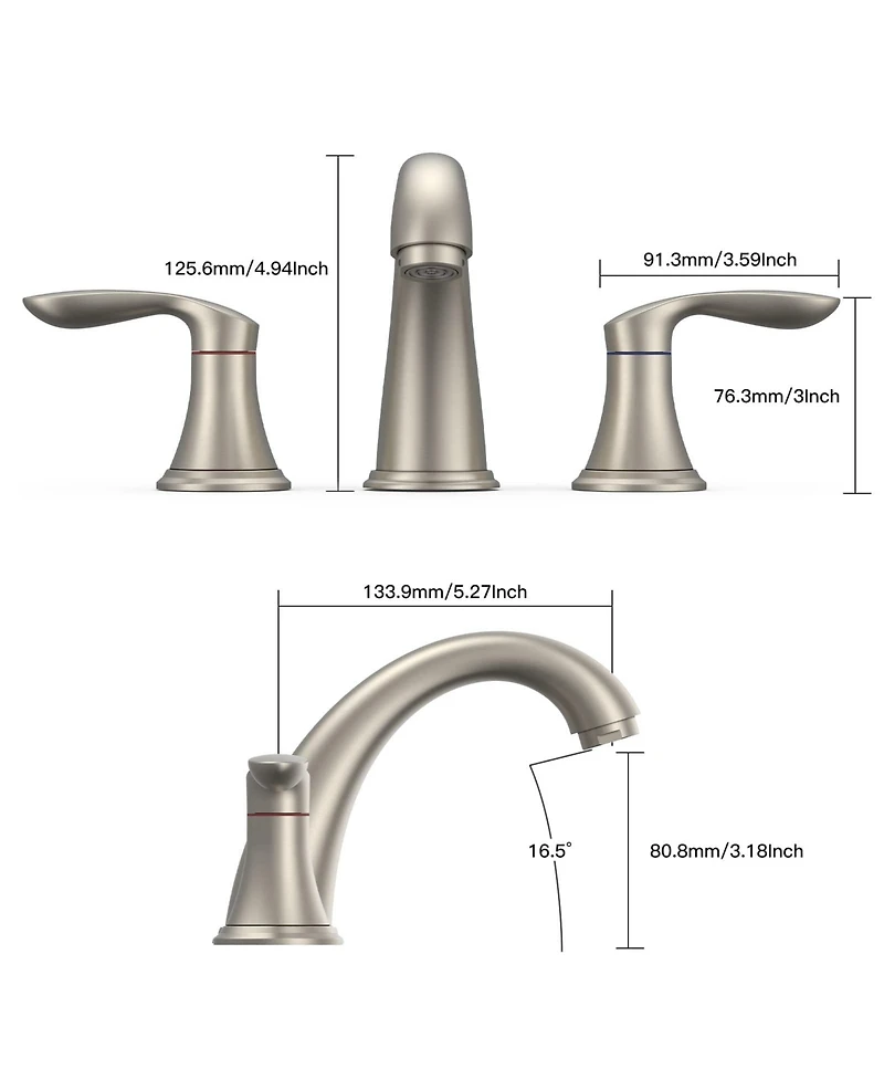 gaomon Bathroom Sink Faucet, Faucet for Bathroom Sink, Widespread Brushed Nickel Bathroom Faucet 3 Hole (Brushed Nickel 2 Packs)