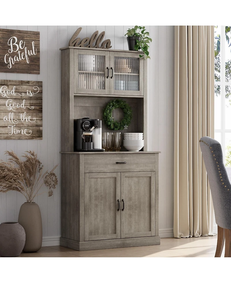 gaomon Kitchen Pantry Cabinet, 71" Tall Kitchen Hutch Storage Cabinet with Microwave Stand, Freestanding Buffet Cabinet