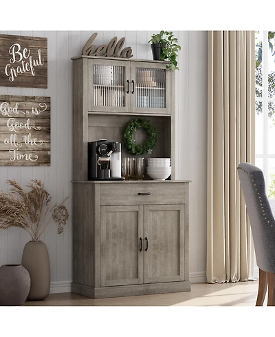 gaomon Kitchen Pantry Cabinet, 71" Tall Kitchen Hutch Storage Cabinet with Microwave Stand, Freestanding Buffet Cabinet