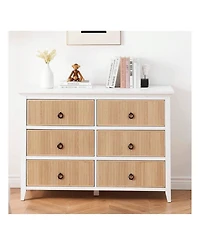 gaomon 6 Drawer Dresser For Bedroom,Waveform Fluted Dresser Chest With Large Drawer, Wooden Chest Of Dresser Storage Cabinet, Fluted Dresser For Bedro