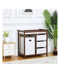 gaomon Wooden Baby Changing Table, Diaper Changing Table, Infant Diaper Changing Station Dresser With Laundry Hamper, 3 Drawer Basket And Changing Pad