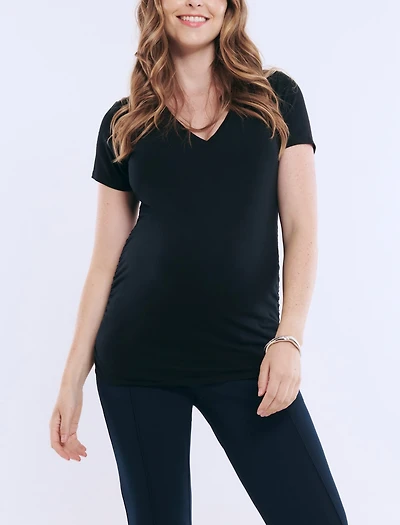 Motherhood Maternity Women's V-Neck Side-Ruched Short Sleeve Tee