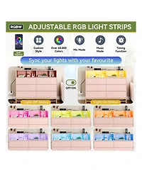 gaomon 6 Drawer Double Dresser Tv Stand, Bedroom Dresser With Power Outlet & Led Light, Wood Dresser For Room, Hallway, 47.2''W15.8''D36.2''H (