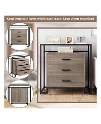 gaomon Wood Dresser Chest With Tempered Glass Top - 3 Drawer Dresser - Wide Storage Space