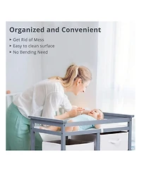 gaomon Wooden Baby Changing Table, Diaper Changing Table, Infant Diaper Changing Station Dresser With Laundry Hamper, 3 Drawer Basket And Changing Pad