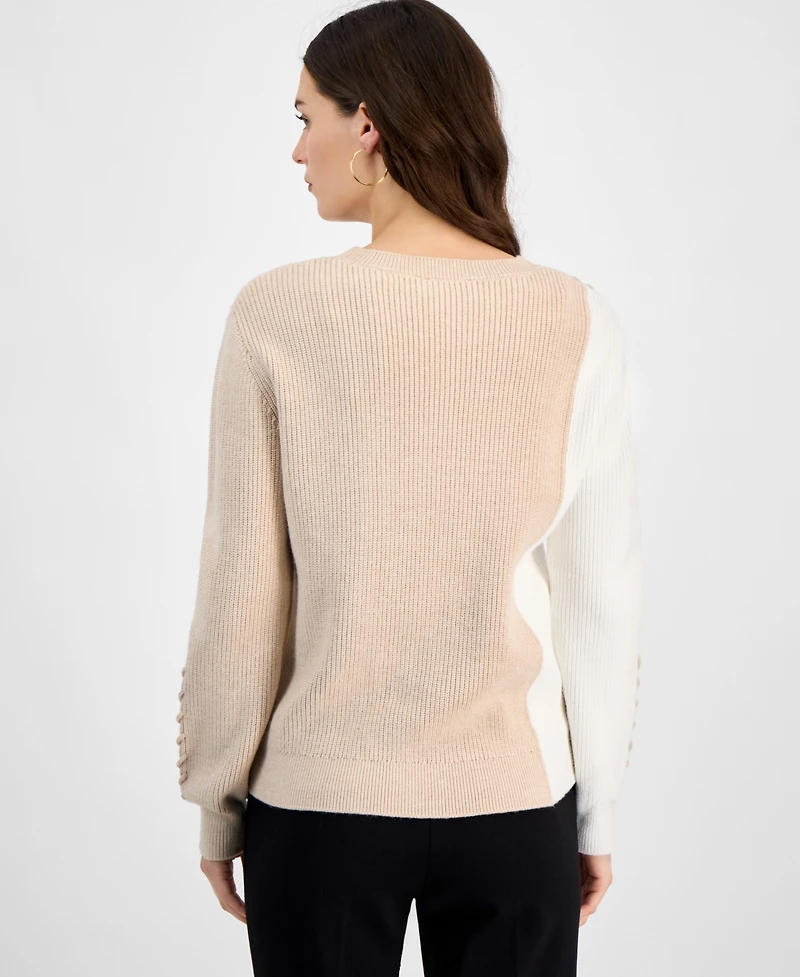 T Tahari Women's Mixed-Stitch Colorblocked Sweater